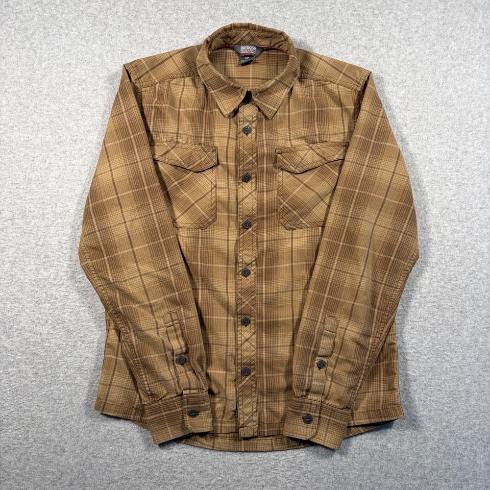 Outdoor Research Shirt Men's Small Brown Plaid Tangent Flannel Button Up Hiking
